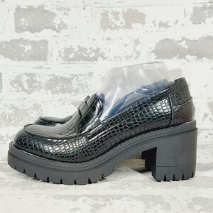 NEW New York & Company Women's Black Animal Print Penny Loafers Block Heel W588
